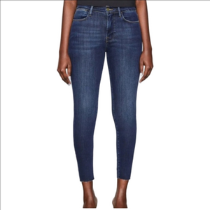 FRAME DENIM "LE HIGH SKINNY CROP" JEANS Blue Raw Hem Size 26